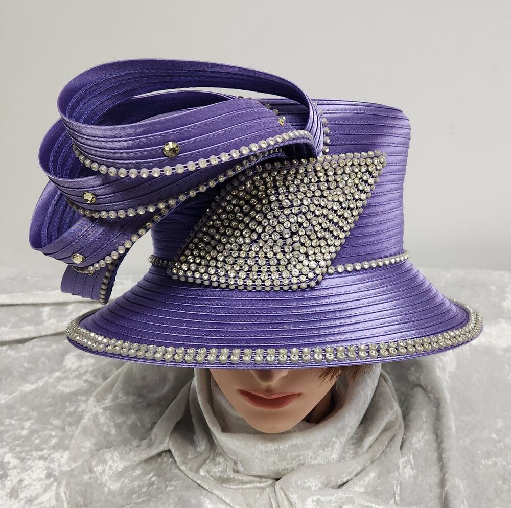 Swan Hat New York Purple w Rhinestones Womens Couture Hat